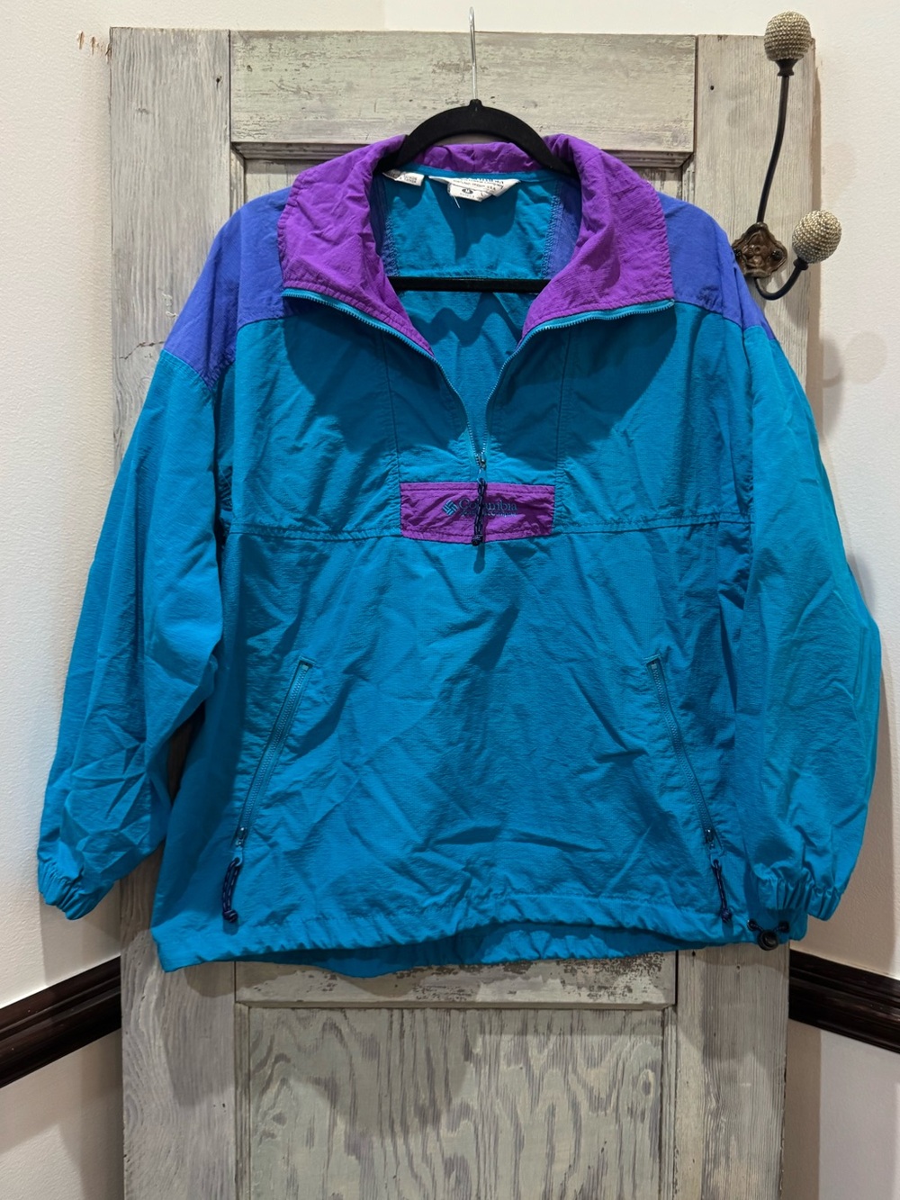 Vintage 90's Columbia Windbreaker pull over Bright Shell Anorak Jacket Medium